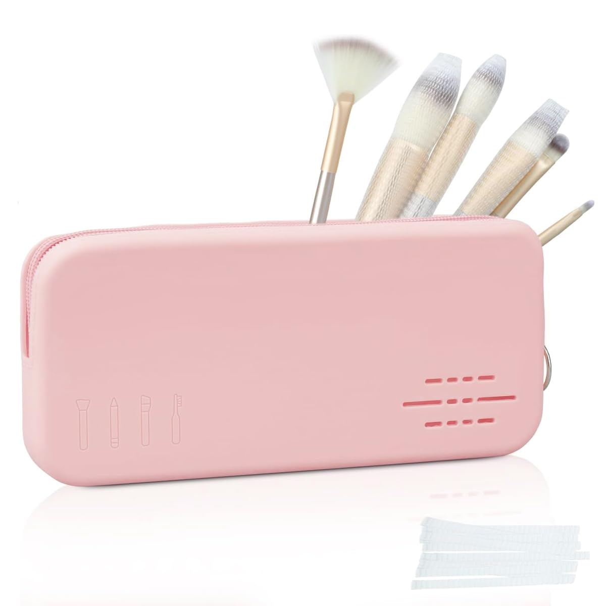 MAYCREATE Makeup Brush Holder Silicone Travel Cosmetic Makeup Brush Pouch Zipper Makeup Brush Organizer Portable Make Up Brushes Bag for Travel Dustproof Beauty Tool - Pink MAYCREATE Makeup Brush Holder Silicone Travel Cosmetic Makeup Brush Pouch Zipper Makeup Brush Organizer Portable Make Up Brushes Bag for Travel Dustproof Beauty Tool - Pink